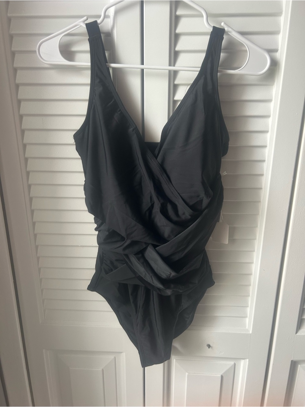 Classic Black One-Piece Swimsuit - Elegant Draped Front